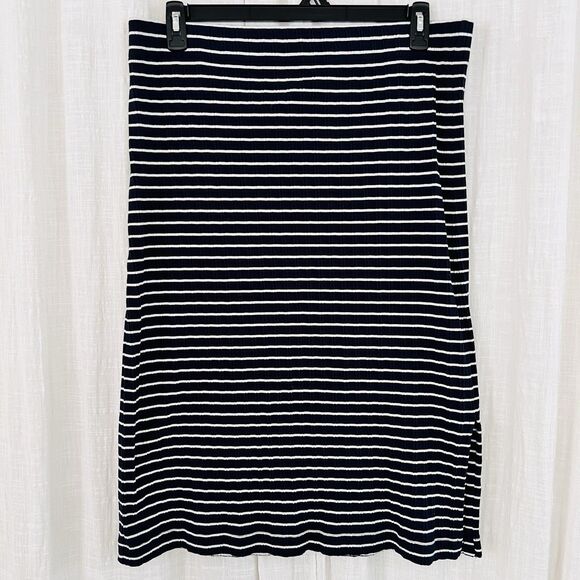 Banana Republic Navy Blue & White Striped Stretchy Cozy Midi Pencil Skirt - XL - Picture 1 of 6